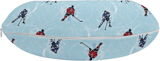 Ambesonne Sport Travel Pillow Neck Rest, Abstract Lines Background Ice Hockey Pattern Competitive Match Winter Season, Memory Foam Traveling Accessory for Airplane and Car, 12", Blue Red Black