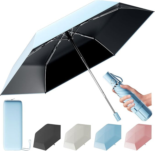 Automatic Mini Travel Windproof Folding Umbrella - UV Protection, Instant Open/Close for Rain/Sun, Small Compact Lightweight Design Fits in Tote Bag/Travel Case/Backpack for Commute, Women & Men