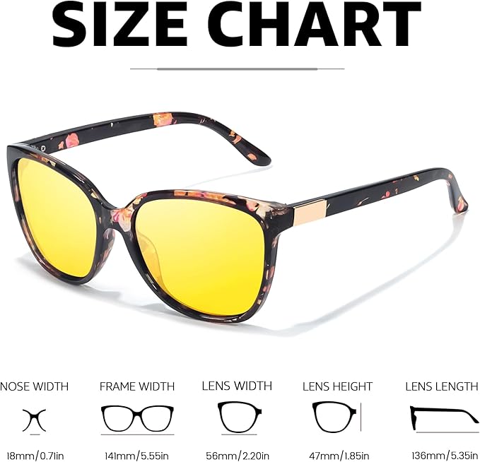Myiaur Night Vision Driving Glasses for Women, Polarized Anti Glare Yellow Lens Glasses for Nighttime, UV400 Protection
