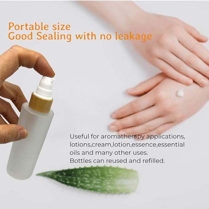 Empty Cosmetic Glass Lotion Bottles 2.6oz/80ml 4 PACK with Pump Refillable Dispenser for Emulsion,Moisturizer Cream Liquids,Essential Oil Skin Care Travel Containers(Frost Clear)