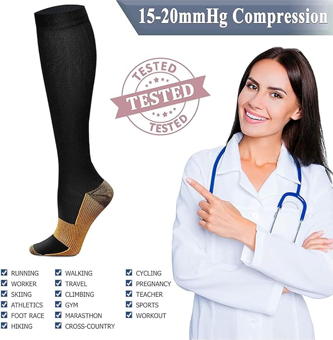 QUXIANG Copper Compression Socks for Women & Men Circulation (8 Pairs) - Best for Running Athletic Cycling - 15-20 mmHg