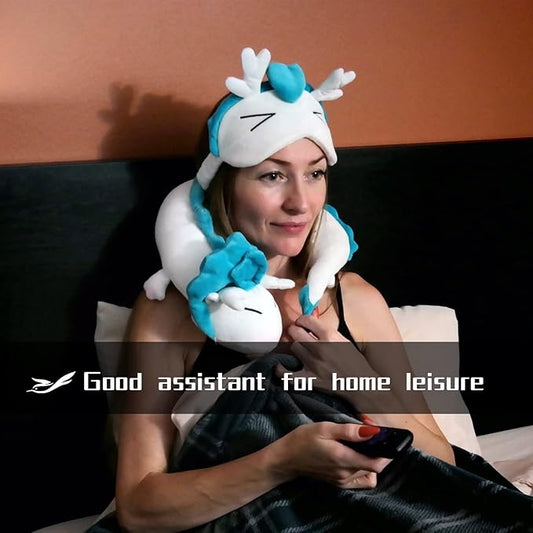 Anime Dragon Neck Pillow Dragon U-Shape Pillow Cute Dragon Plush Toy with Anime Sleep Mask Perfect for Travel, Christmas and Birthday Gift
