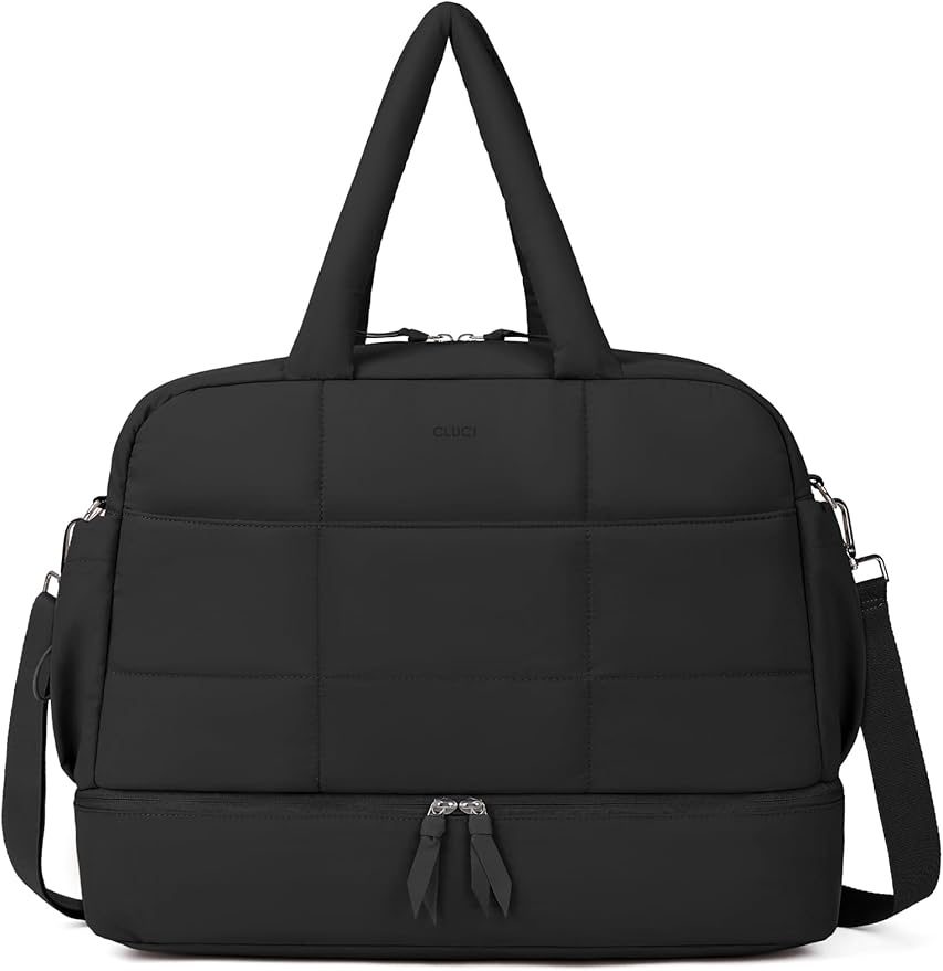 CLUCI Weekender Travel Bag for Women Puffer Tote Bag Carry On Duffle Overnight Bags with Shoe Compartment