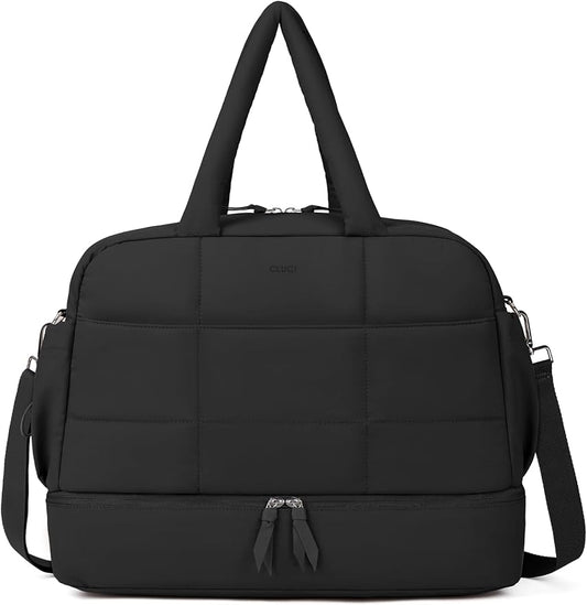 CLUCI Weekender Travel Bag for Women Puffer Tote Bag Carry On Duffle Overnight Bags with Shoe Compartment