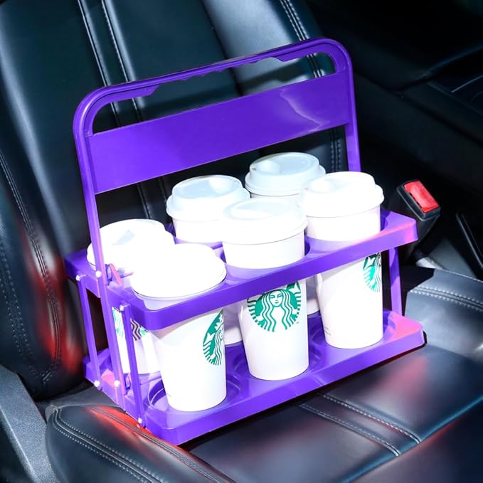 musbus Reusable Drink Carrier with Handle for Food Delivery Drivers, Portable Cup/Coffee Holder Accessories for Delivery, Foldable Drinks Caddy with Tray, Car Durable Plastic Festive Bottle, Vacation