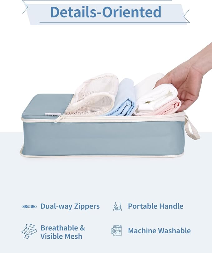 Narwey 6 Set Compression Packing Cubes for Travel Kids Women Carry on, Packing Organizers Bag for Backpack Luggage Suitcase Duffle Bags