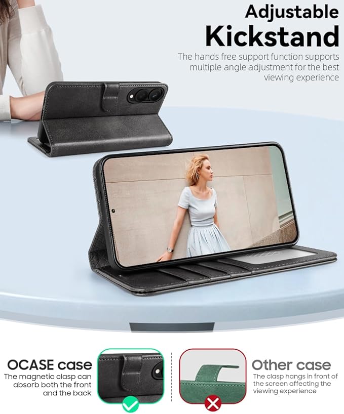 OCASE Compatible with Galaxy S25 Edge Wallet Case, PU Leather Flip Folio Case with Card Holders RFID Blocking Kickstand [Shockproof TPU Inner Shell] Protective Phone Cover 2025, Graphite