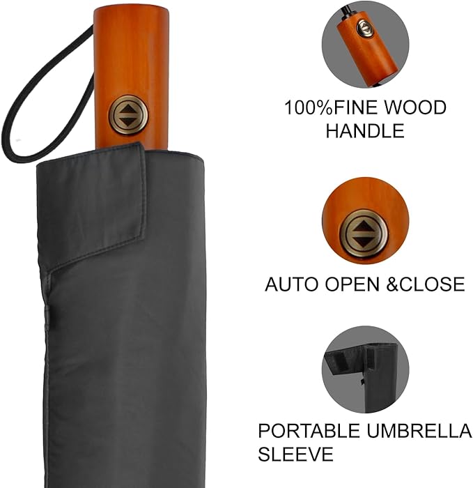 Satol Extra Large Golf Umbrella, 46/54/62 Inch Windproof 10 Ribs Vented Double Canopy Reflective Strips Automatic Open/Close Waterproof UV Protection Portable Compact Umbrella for Outdoor & Travel