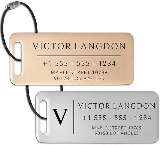 Personalized Luggage Tags for Suitcases - Stainless Steel Custom Luggage Tags for Backpacks & Bags, Sturdy, Waterproof & Heavy Duty (Rose Gold or Silver / 3" x 1.25")