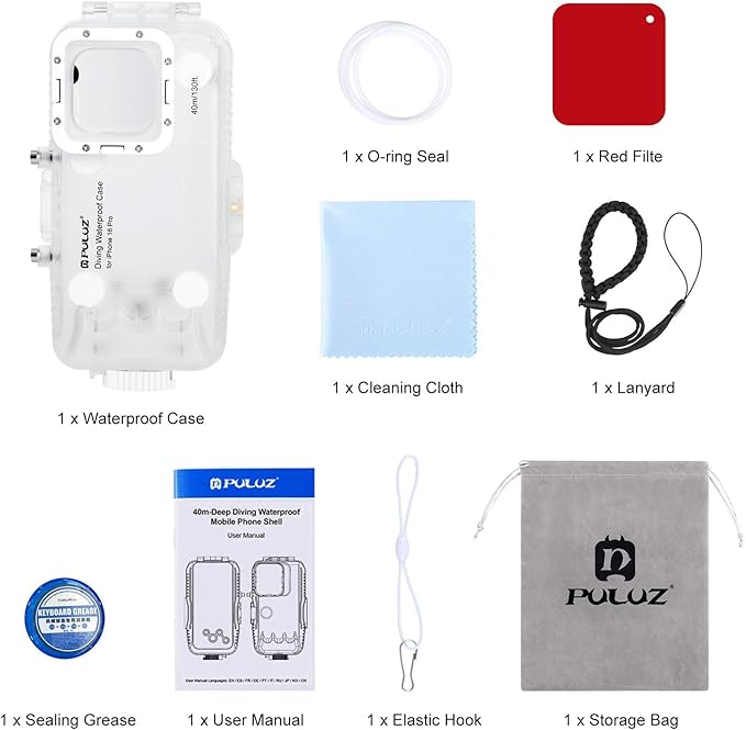 PULUZ Diving Phone Case for iPhone 16 Pro, 130ft/40m Professional Diving Snorkeling Swimming Surfing Underwater Housing Cover for iPhone 16 Pro, Photo & Video Shooting