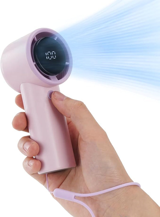 2025 Upgraded Portable Handheld Turbo Fan with 20-Hour Battery - Rechargeable Mini Fan with Digital Display, Anti-Slip Base, 5000mAh Capacity - Personal Fans for Travel, Vacation, Beach(Pink)