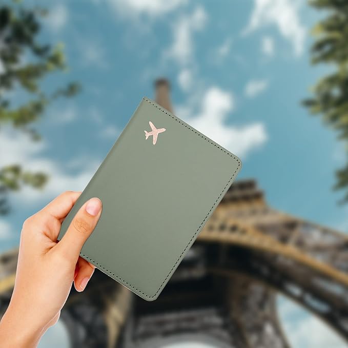 Deziliao Passport Holder,Passport Holder Card Slots, Passport and Vaccine Card Holder Combo, Cute Passport cover for Women and Men, with Waterproof Rfid Blocking, Passport Travel Wallet(Moss green)