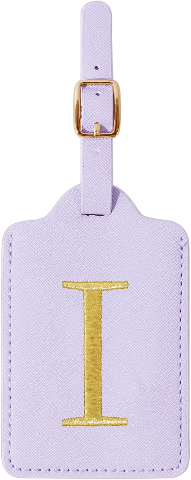 Personalized Initial Luggage Tags for Suitcase, Purple Leather Cute Luggage Tags with Privacy Cover Name Card, Embroidered Custom Monogrammed Luggage Tag Travel Backpack Tags Gifts for Women Kids(I)