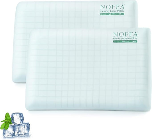 Cooling Memory Foam Pillow 2 Pack, Bed Pillows, Neck Pillow for Sleeping, Memory Foam Pillows for Sleeping Side, Back & Stomach Sleepers, Breathable & Removable Cover, Extra Soft