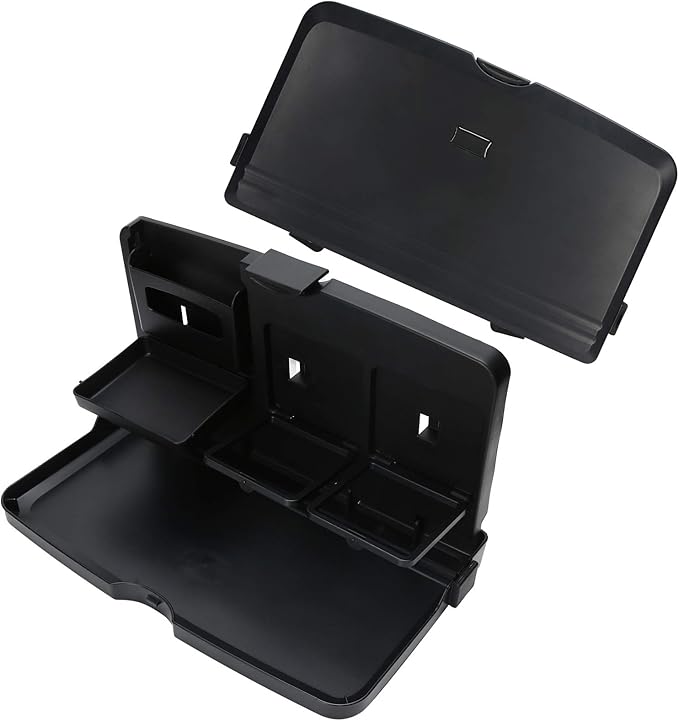 Car Food Tray Multi Functional Portable Folding Car Vehicle Seat Food Meal Snack Tray with Cup Holders and Storage Pocket for Travel Road Trips Plastic Compact Size