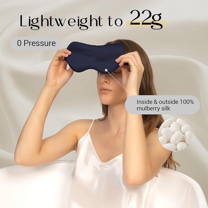 ZIMASILK Adjustable 100% 22 Momme Mulberry Silk Sleep Mask for Sleeping, Filled with Premium Mulberry Silk, Softest & Breathable Eye Sleeping Mask (Navy Blue)
