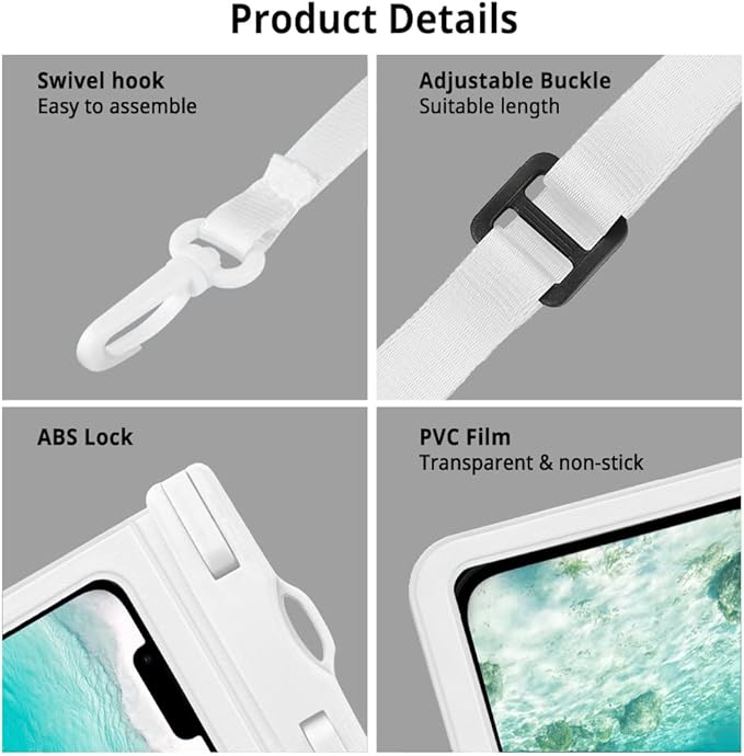 CACOE [Not Floatable] Universal Waterproof Phone case 2 Pack-Up to 7.2",Waterproof Phone Pouch with Adjustable Neck Lanyard,IPX8 Cellphone Dry Bags for Vacation Beach（Black+White）