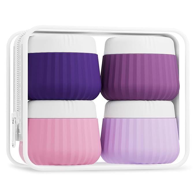 Travel Containers for Toiletries 4 Pack, TSA Approved Travel Size Toiletries, Travel Size Containers, With Clear Bag Leak Proof Silicone Jars, Travel Essentials Creams Jars Carrying Small Items