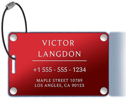 Personalized Luggage Tags for Suitcases -Aluminum Custom Luggage Tags for Backpacks & Bags, Sturdy, Waterproof & Heavy Duty (Red/Card-Sized)