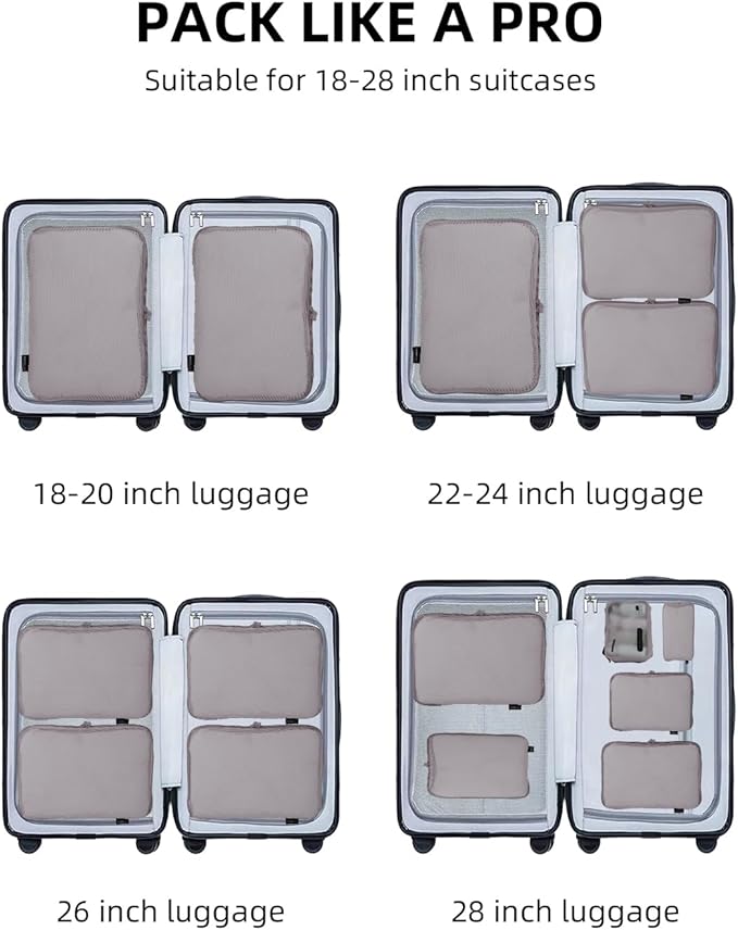 6 Set Compression Packing Cubes for Travel, Large Medium Small Luggage Organizers, Storage Bags for Clothes (6 Pack, Misty Silver)