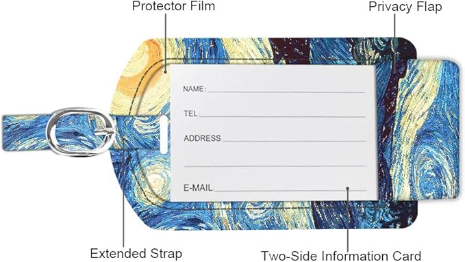 FINTIE 2 Pack Luggage Tags, Leather Name ID Labels with Privacy Cover for Travel Bag Suitcase, Theme - Starry Night