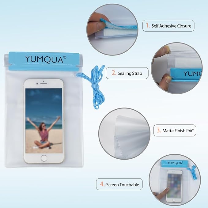YUMQUA Clear Waterproof Bags, Water Tight Cases Pouch Dry Bags for Camera Mobile Phone Maps Pouch Kayak Military Boating Document Holder