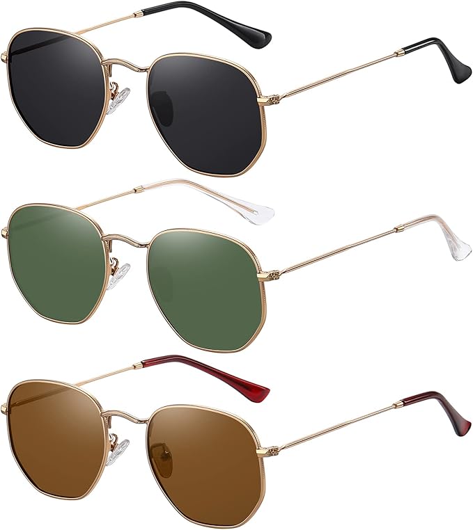 MEETSUN Polarized Hexagon Sunglasses for Women Men Polygon Square Sun Glasses UV400 Protection Metal Frame