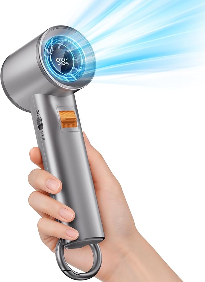 Portable Handheld Turbo Fan for Outdoor,5000mah Mini Handheld Personal Pocket Fan for Powerful Airflow Wind ,20Hrs,100 Speeds Adjustable,Digital Display,Gifts for Travel,Outdoor Activites,Camping-Grey