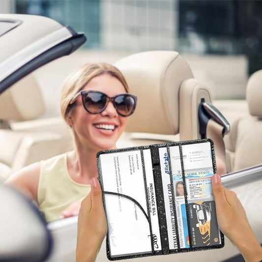 Car Registration and Insurance Card Holder, Document Holder for Cards, Driver Vehicle License Document Glove Box Compartment Organizer, Car Essentials For Women