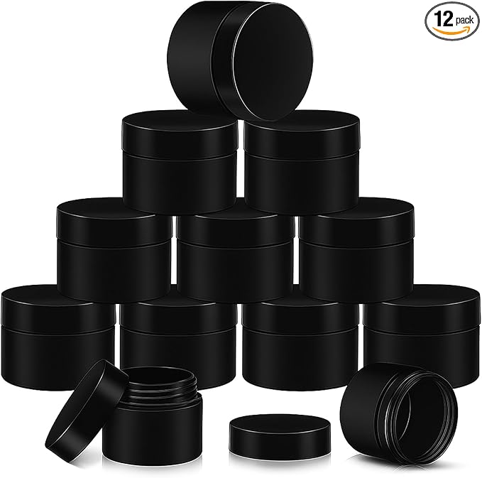 SATINIOR 12 Pack 6 oz Plastic Container Jars with Lids Round Clear Travel Cosmetic Container Slime Jar for Toiletries, Lotion, Cream, Ointment, Makeup, Rhinestone, Sample, Kitchen Storage(Pure Black)