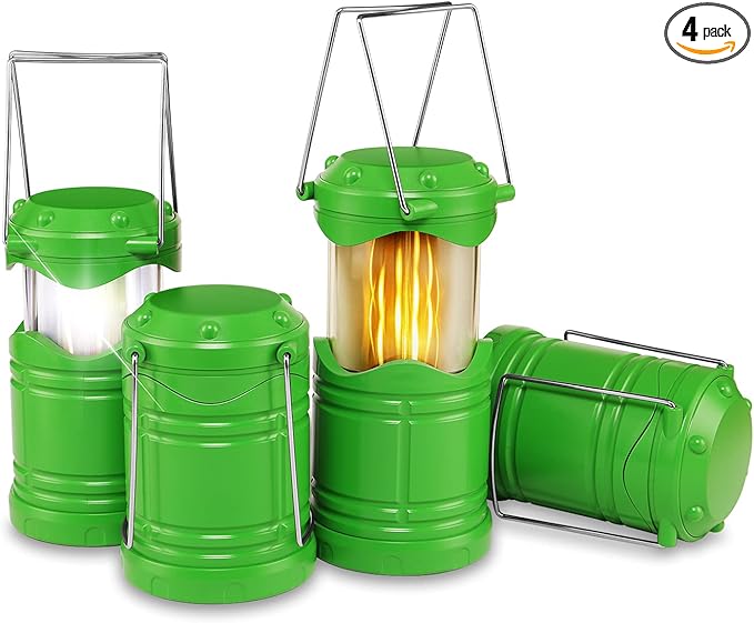 Lichamp 4 Pack LED Camping Lanterns, Collapsible Flameless Candles Tea Lights, Portable Battery Powered Camping Lights Emergency Supplies Kit, Green