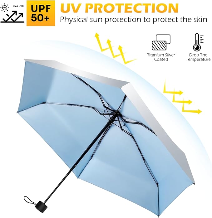 Travel Mini UV Umbrella for Purse Handbag Backpack in Small Size Sun & Rain Protection Compact Lightweight Tiny Pocket Umbrella for Kids Women Men