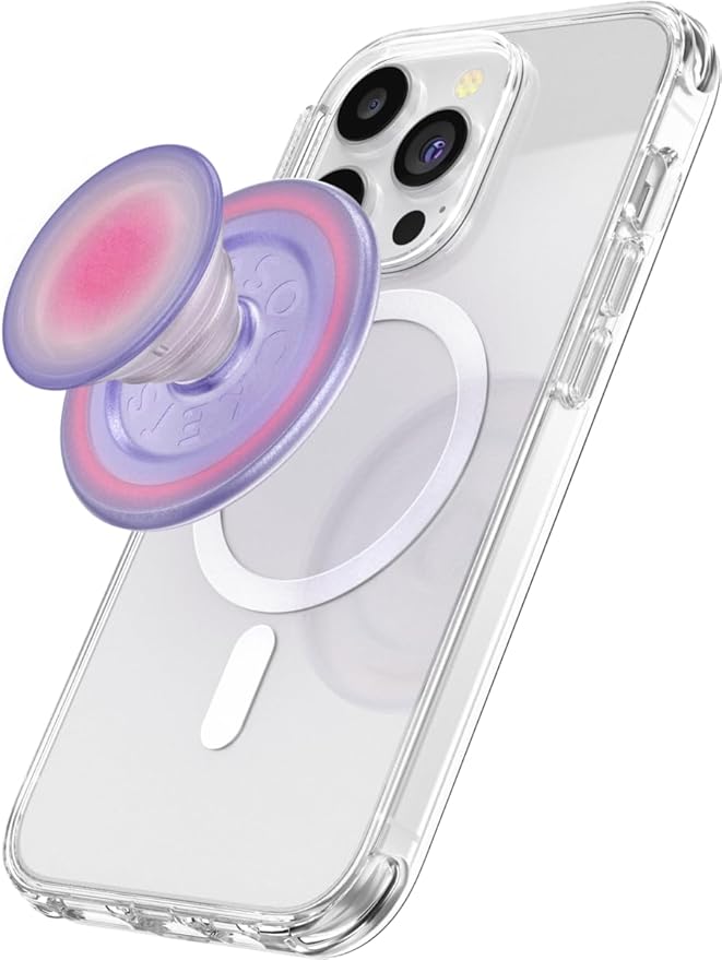 PopSockets Phone Grip for MagSafe with Kickstand, Magnetic Stand, Swappable Top, Secure Hold for iPhone MagSafe Cases, Phone & Tablet Grip, Cute PopSockets, Pink, Purple - Aura
