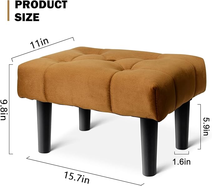 HOUCHICS Small Footstool Ottoman,Velvet Soft Footrest Ottoman with Wood Legs,Sofa Footrest Extra Seating for Living Room Entryway Office(Coffee 1PACK)