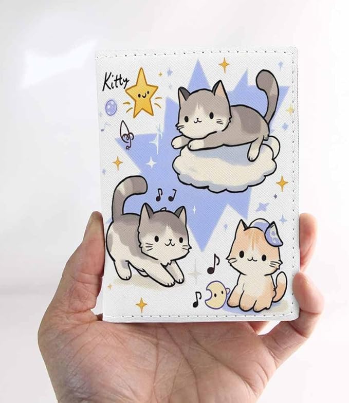 Kitten Passport Holder for Travel Music Cat Star PU Leather Passport Cover Wallet Cute Passport Card Holder for Women and Men