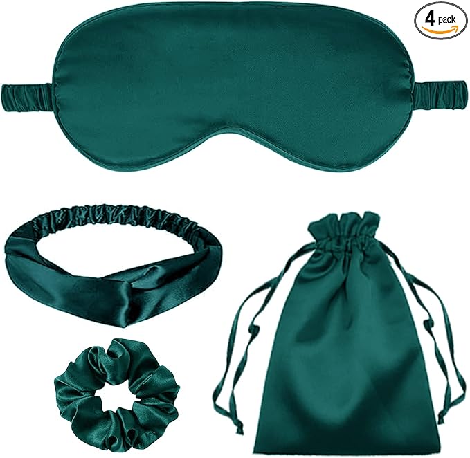 4Pcs Silk Sleep Masks Satin Eye Mask Silky Eyes Cover Blindfold Eyeshade Headband Scrunchies Pouch Bags Bridesmaid Gifts