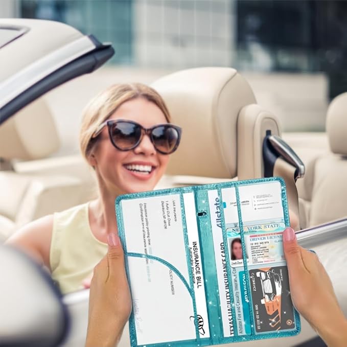 Car Registration and Insurance Card Holder, Document Holder for Cards, Driver Vehicle License Document Glove Box Compartment Organizer, Car Essentials For Women