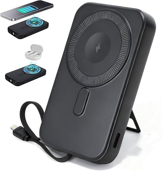 Magnetic Wireless Power Bank,10000mAh Portable Charger with Stand 22.5W MagSafe Fast Charging, Magnet Wireless Battery Pack Travel Essentials Power Bank Compatible with iPhone 17/16/15/14/13/12 Series