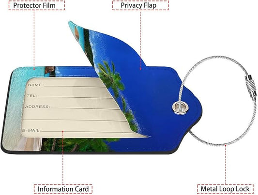 Summer Sea Wind Luggage Tags for Suitcases,2 Pack Luggage Tag, Leather Stainless Steel Loop Label Tag for Women Girl Travel Bag Suitcase