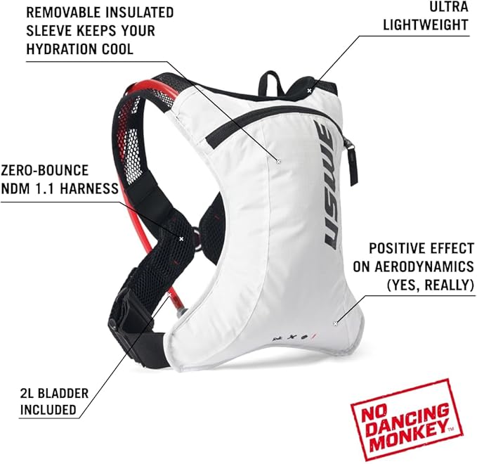 USWE Race 2.0, Ultra Lightweight Hydration Backpack with 2.0L / 70oz Water Bladder, Leak Proof Pack for Gravel, MTB, Running, Hiking, Cycling, Camping, Biking for Men,Women