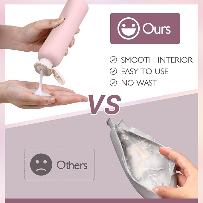 ASEVAT 8.8 oz Plastic Travel Refillable Shampoo Bottles, Empty Squeeze Bottles with Flip Cap, Travel Containers for Shampoo, Conditioner, Lotion and Cream (4 Pcs)