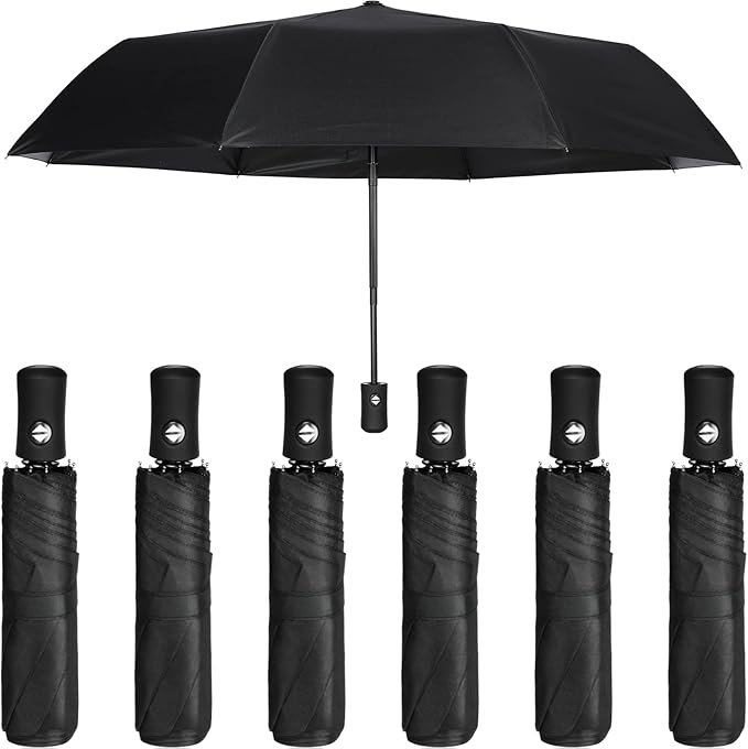 Jexine 6 Pcs Travel Compact Umbrella Automatic Open Close Windproof Small Light Backpack Purse Car Portable Collapsible Umbrella for Rain, Men Women