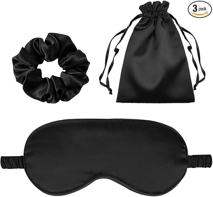 3Pcs Satin Eye Mask Silk Sleep Masks Set Silky Blindfold Eyeshade Blackout Eyes Cover Pouches Bag Scrunchy Wedding Gift