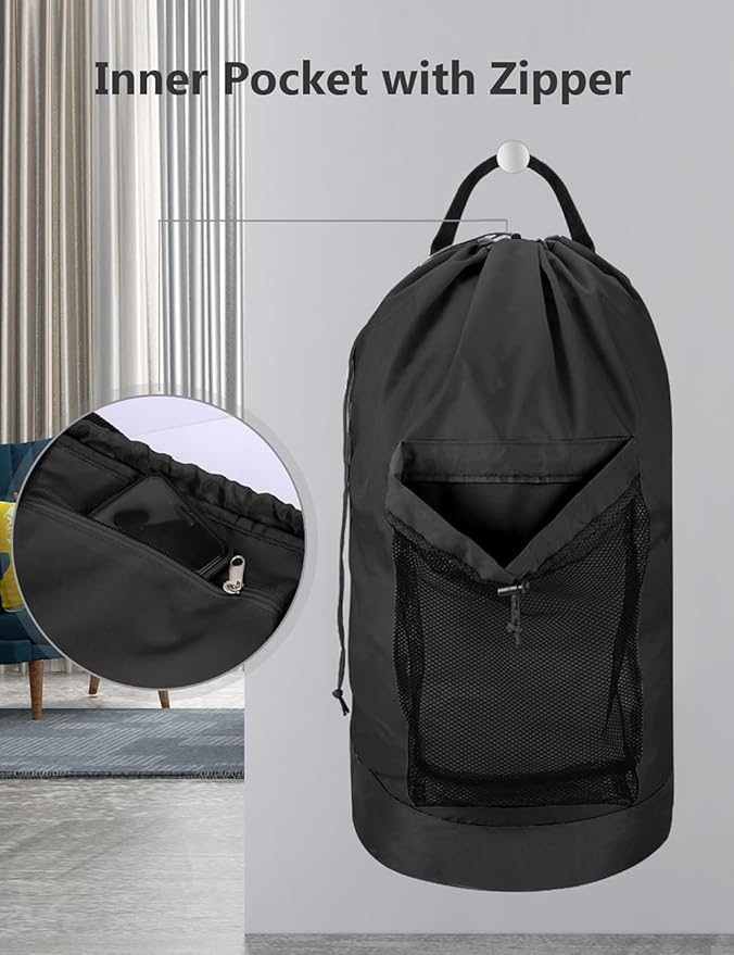 Dalykate Backpack Laundry Bag, Laundry Backpack with Shoulder Straps and Mesh Pocket Durable Nylon Clothes Hamper Bag with Drawstring Closure for College, Travel, Laundromat, Apartment