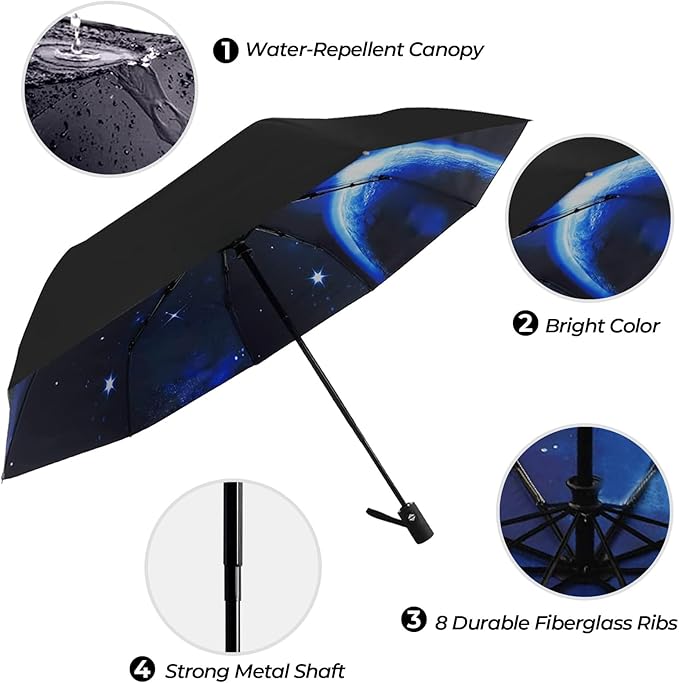 LLanxiry Compact Travel Umbrella, 44" Canopy, Automatic Open/Close Windproof Umbrella, 210T Pongee, 8-Rib Fiberglass, Travel Size Mini, Portable Rain/Sun Umbrellas UPF 50+ with Cover