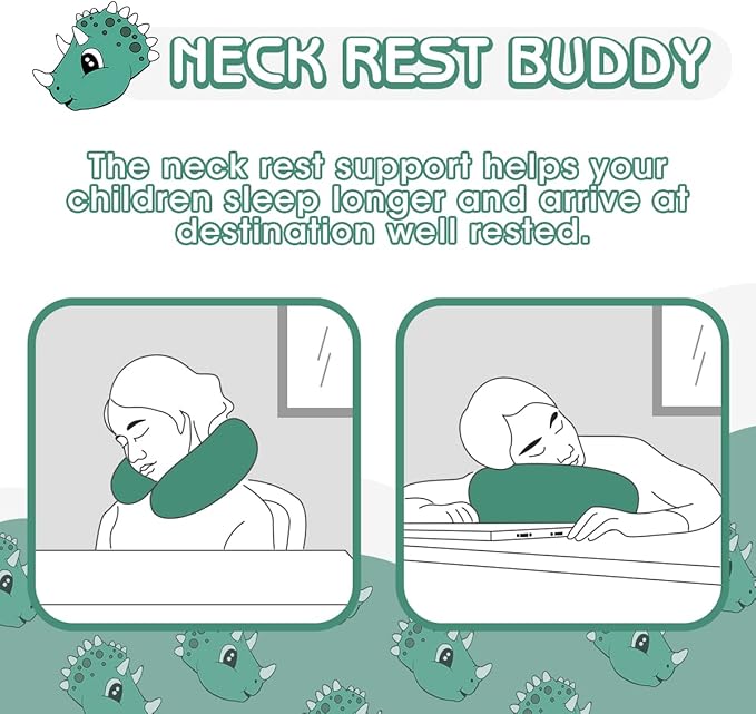 H HOMEWINS Travel Pillow for Kids,Toddler Neck Pillow Cute Animal Neck Head Chin Support Travel Accessories for Airplane, Car, Train,Recline (Triceratops)