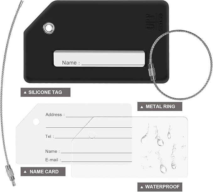 Gostwo 2 Pack Silicone Luggage Tags for Suitcases, 26 Initial Letter Baggage Labels Handbag School Bag Suitcase Instrument Tag with Stainless Steel Loop(Black & White) (Letter G)