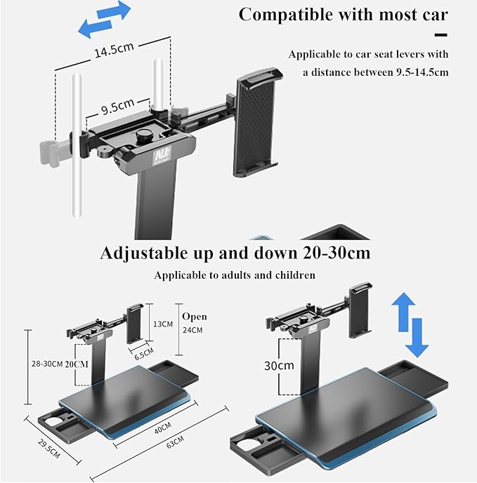 Diodceraic Aluminum Alloy Car Tray Table Adjustable Seat Back Laptop Desk Portable Foldable Car Seat Table Travel Tray with Mobile Phone and Tablet Holder for Car Travel,Working, Writing, Eating