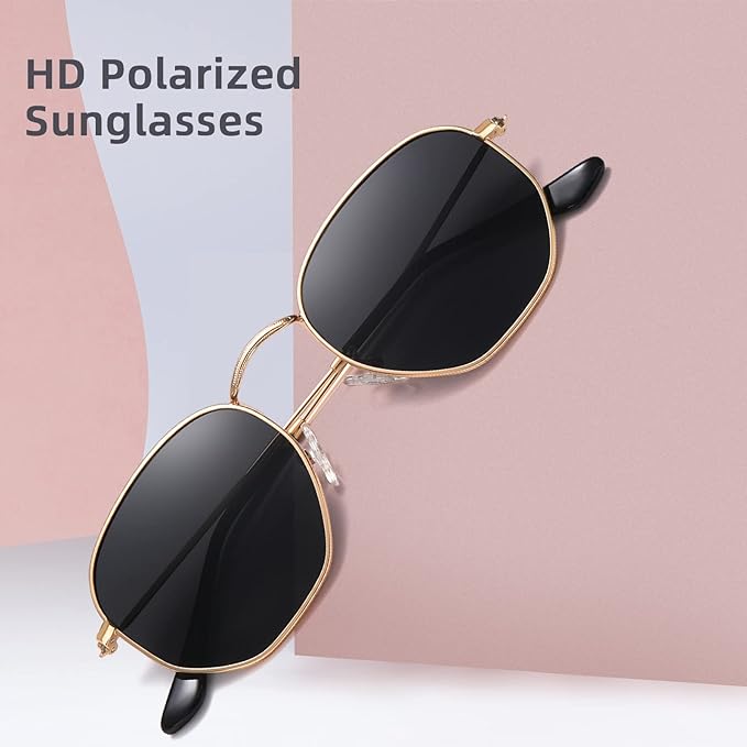 MEETSUN Polarized Hexagon Sunglasses for Women Men Polygon Square Sun Glasses UV400 Protection Metal Frame