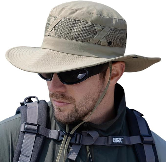 Fishing Hat UPF50+ Wide Brim Sun Hat for Men Women, Water Resistant Summer Sun Protection Safari Hat Hiking Bucket Hat